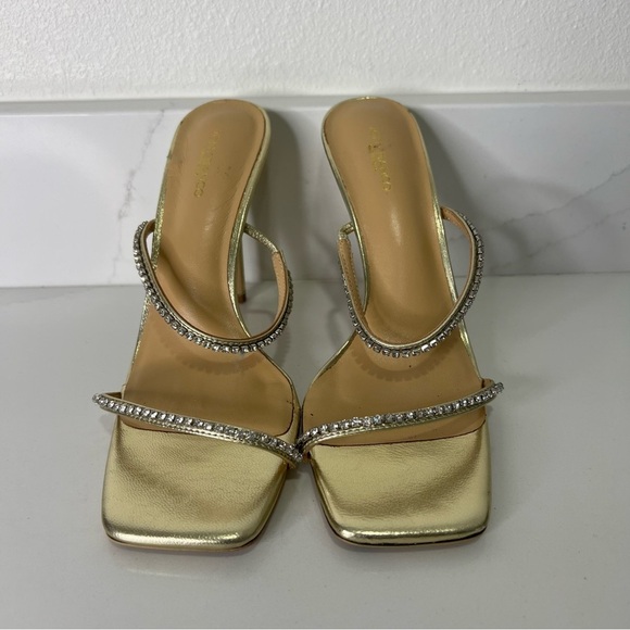 Tony Bianco Metallic Sandal Nappa Leather Gold Rhinestone Square Toe Sz 7.5 - Picture 2 of 15